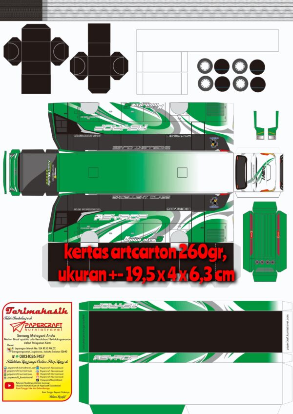 Pola Papercraft Bus Asyrof Hijau Tuan Muda Jetbus 5 - Gambar 2